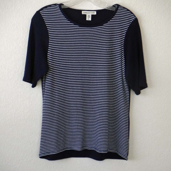 Coldwater Creek Navy & White Tee (Size 4-6) - Picture 1 of 4